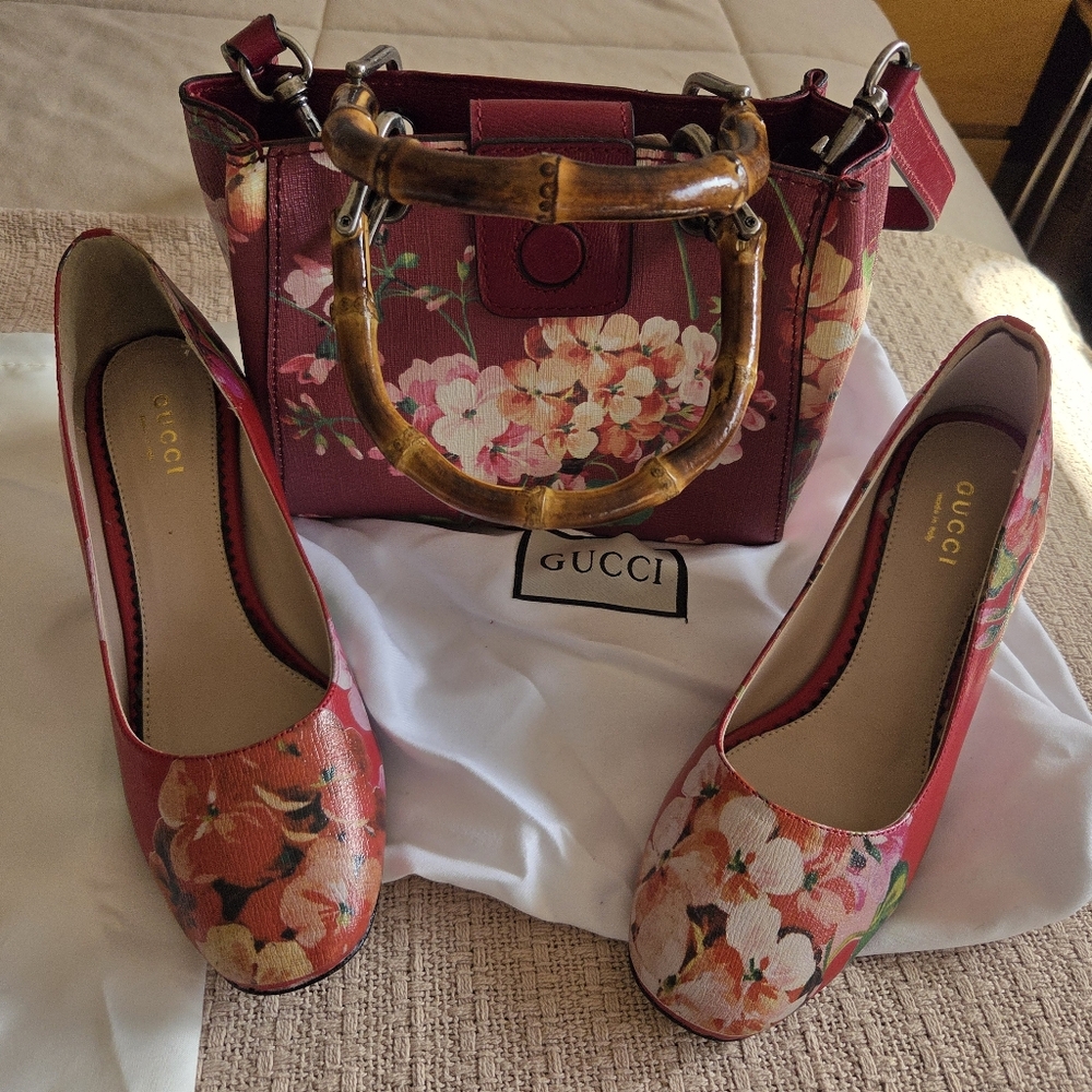 Gucci Style Floral Pumps & matching Bag